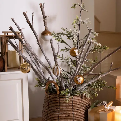 Vista 3 de DecorbyHannah - Adornos de Navidad dorados y blancos, 9 unidades, 2.36 pulgadas, adornos de bolas de Navidad para decoración de árboles, bolas