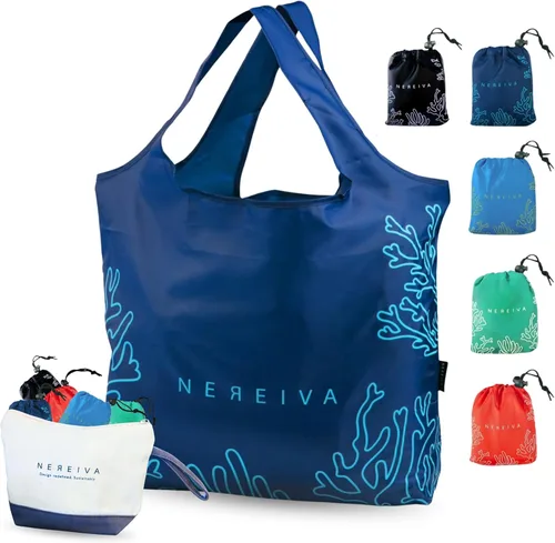 Vista 8 de Paquete de 4 bolsas de comestibles plegables en una pequeña bolsa - Gran capacidad, multicolor, excelente para viajes, bolsa de compras lavable