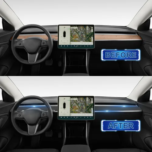 Vista 3 de Cubierta de salpicadero y panel de moldura de puerta delantera compatible con Tesla Modelo Y (2019-2023) Modelo 3 (2021-2023), cubierta