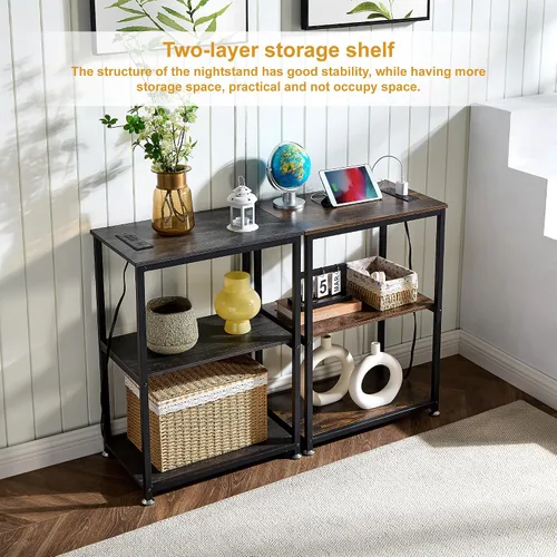 Vista 5 de VECELO Tall End Side Table,30" Height Nightstand with 3-Tier Storage Shelf for Living Room