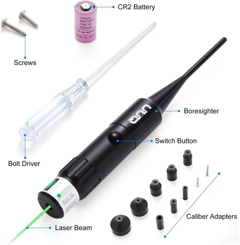 Vista 2 de UUQ Kit de mira láser rojo BoreSighter con interruptor de botón para rifles calibre 0.177 a 0.50 pistola