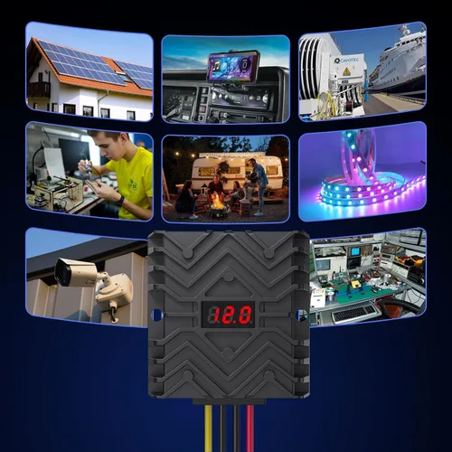 Vista 6 de Convertidor Buck de 24 V CC a 12 VCC, fuente de alimentación reductora impermeable con pantalla LED, chip de seguridad MCU, bloques de terminales