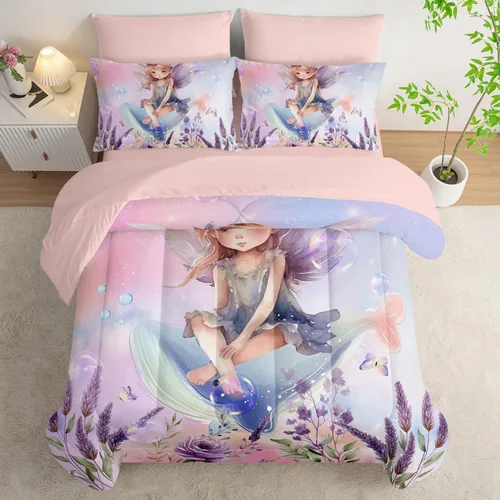 Vista 13 de AILONEN Juego de edredón para niños con temática de astronautas de dibujos animados tamaño individual, lindo juego de ropa de cama con cohetes