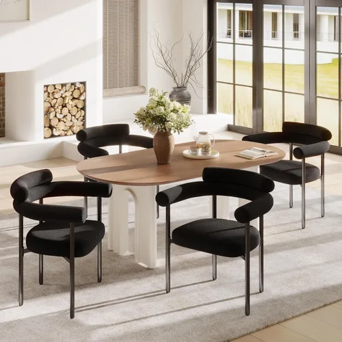 Vista 10 de STHOUYN Juego de 2 sillas de comedor modernas negras para cocina y comedor, silla de comedor Boucle con brazos, sillas de comedor de barril