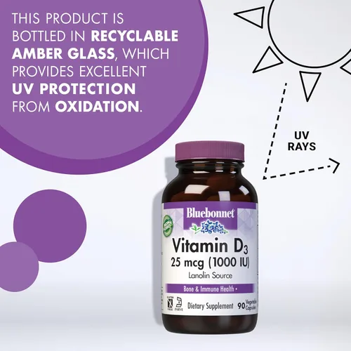 Vista 7 de BlueBonnet Nutrition Vitamina D3 1000 UI, ayuda en el crecimiento muscular y esquelético, colecalciferol de lanolina, sin OMG, sin gluten, sin soja
