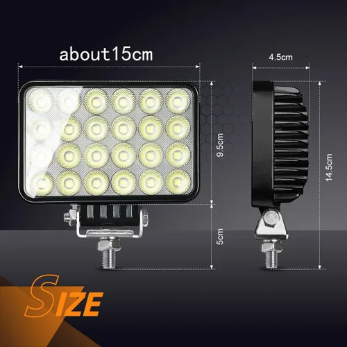 Vista 7 de 2PACK 72W Luz de Trabajo LED de 12/24 voltios 9000LM, Luz de Conducción LED Cuadrada de Alta Potencia, Faros Antiniebla con Haz Combinado de Foco