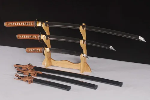 Vista 3 de Lyuesword Juego de espada samurái japonesa funcional completa Katana Wakizashi Tanto Set 3 piezas puede cortar árbol