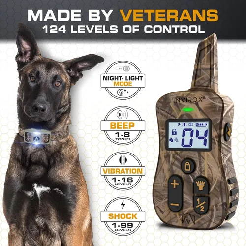 Vista 2 de INVIROX Collar de choque para perros [Ultra K9] 124 niveles de entrenamiento, 4 modos potentes con luz nocturna y rango de ¾ de milla, collar