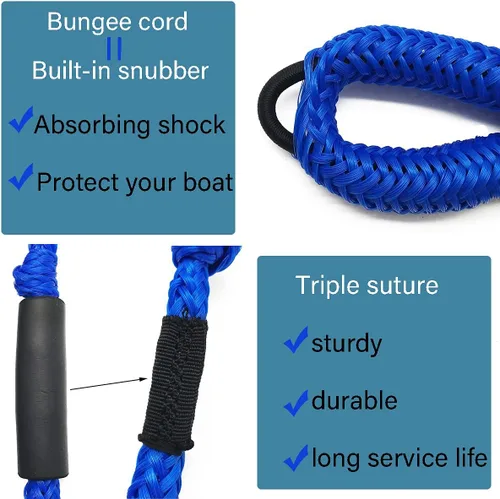 Vista 4 de Líneas de muelle para barcos de 4 a 5.5 pies Cuerdas de amarre con cuerda elástica Accesorios de navegación integrados (gancho azul-4)