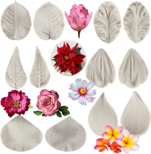 Sijiangmold Molde de veteado de silicona para pasta de goma, molde de fondant veteado de rosa, pasta de goma, molde de flor de peonía, margarita,