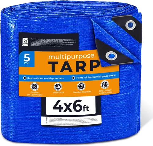 Vista 8 de Lona de polietileno azul resistente de 8 x 10 pies, resistente a los rayos UV, impermeable, resistente a la intemperie, lona multiusos