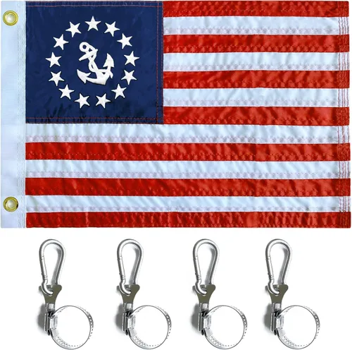 Vista 8 de Bandera bordada de estrellas y ancla de barco de 12 x 18 pulgadas, bandera estadounidense de nailon resistente, rayas cosidas, pontón de EE. UU.