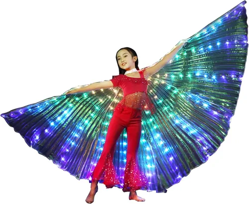 CALIDAKA Ala de baile del vientre, alas de ángel con luces LED para niños, Halloween, Navidad, escenario iluminado, accesorios de rendimiento rave