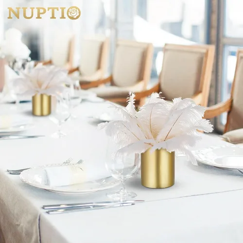 Vista 4 de NUPTIO Jarrones de flores dorados para centros de mesa: 2 piezas de 5.1 pulgadas de metal pequeño jarrón soporte de flores de boda centros de mesa