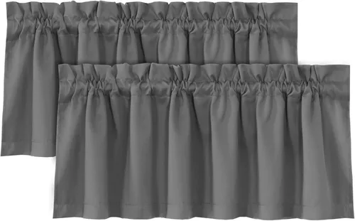Vista 24 de H.VERSAILTEX Cenefas de cortina 100% opacas para ventanas, 2 paneles con aislamiento térmico, bolsillo para barra, pequeña cenefa corta para cocina