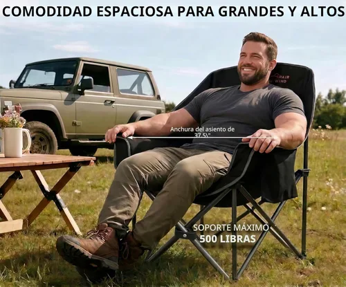 Vista 4 de FAIR WIND Paquete de 2 sillas de campamento acolchadas de gran tamaño, silla de brazo plegable cuádruple resistente, portátil para exteriores, Negro