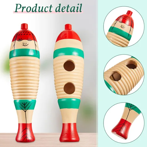 Vista 5 de 4 piezas de instrumentos de guiro en forma de pez de Navidad de 8.3 pulgadas, instrumento musical de percusión latina colorido con palos de ritmo