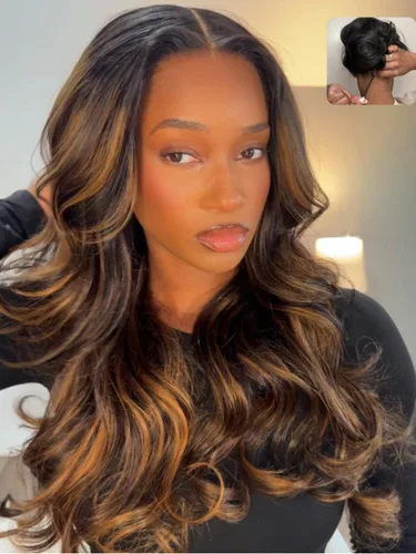 Vista 13 de Nadula Peluca Bob Recta Yaki Degradado Marrón Castaño con Cordón de Cabello Humano - Sin Pegamento Precortada 13X4 HD Pre Todo Peluca Frontal