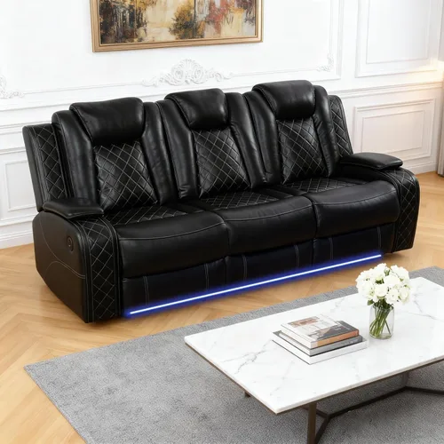 Vista 13 de Juegos de muebles de sala de estar, sofá modular reclinable eléctrico con luces LED, juego de sofá de cuero, sofá reclinable para sala de estar