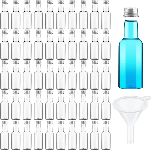 Vista 13 de Tessco 100 Piezas Mini Botellas de Licor de Plástico Mini Botella de Aderezo para Ensalada Navidad Pequeños Chupitos Soportes de Alcohol con Tapa