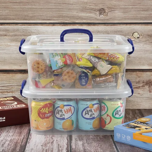 Vista 5 de Morcte Caja transparente de 8 L, contenedor de almacenamiento de plástico con asa, paquete de 2