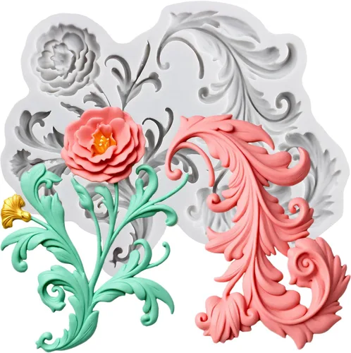 Vista 33 de Moldes de silicona estilo barroco con espirales, moldes de encaje, moldes de flores en relieve, molde de filigrana para decoración de pastel