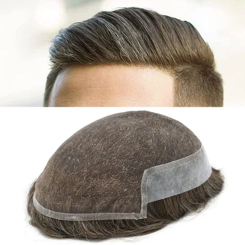 Vista 34 de Tupé de encaje suizo para hombre, pieza de cabello humano europeo, nudos blanqueados, línea capilar natural, encaje frontal, sistema de reemplazo