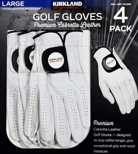 Vista 6 de Kirkland Signature - Guantes de golf de cuero Cabretta premium, talla L (4 unidades)