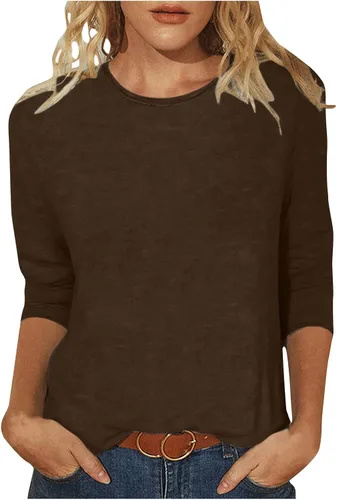 Vista 20 de Camisas de manga 3/4 para mujer, blusas casuales de verano 2025, cuello redondo, estampado floral, lindas, blusas holgadas