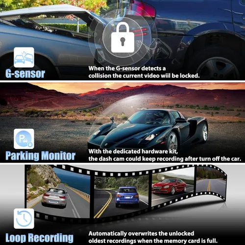 Vista 5 de Cámara de salpicadero de espejo para automóviles, espejo retrovisor de 4.5 pulgadas, 1080P cámaras duales de visión frontal y trasera, súper visión