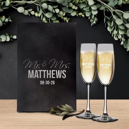 Vista 6 de My Personal Memories, Juego de 2 copas de champán personalizadas para flauta de brindis de boda con grabado grabado y monograma