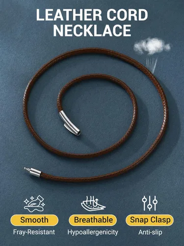 Vista 7 de PROSTEEL Collar de cordón de cuero impermeable para hombres, 2MM3MM, 16"-30", con cierre de acero inoxidable, cadena DIY para colgante, viene