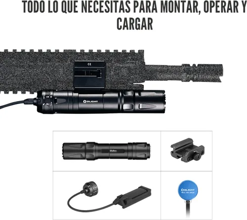 Vista 7 de OLIGHT Odin 2000 lúmenes linterna táctica recargable montada en riel Picatinny con interruptor de presión remoto, distancia del haz de 300 metros