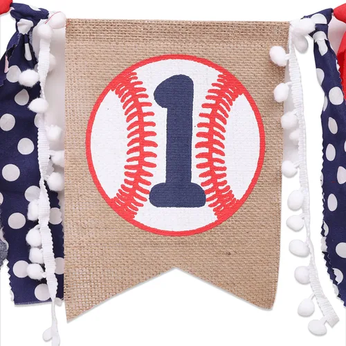 Vista 6 de Cartel de béisbol para el primer cumpleaños para silla de bebé, decoración de primer cumpleaños para niño, traje de aplastamiento de pasteles