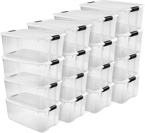 Vista 20 de Sterilite paquete de 6 cajas Ultra con pestillo, contenedores de almacenamiento con tapas, plástico transparente, 18 cuartos de galón - Contenedores