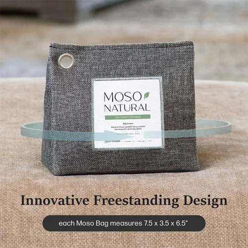 Vista 6 de Moso Natural Bolsa purificadora de aire de 21.16 oz, absorbente de olores de carbón de bambú premium, desodorante de habitación para espacios