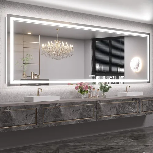 Vista 21 de Espejo de baño LED Keonjinn de 40" x 24" con iluminación frontal y trasera, 3 temperaturas de color continuas y espejo de tocador regulable