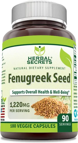 Herbal Secrets Suplemento de semillas de fenogreco de 1,220 mg | 180 cápsulas vegetales | Sin OMG | Sin gluten | Fabricado en Estados Unidos