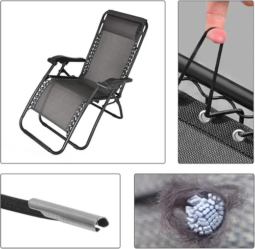 Vista 4 de Cables de repuesto profesionales para silla de gravedad cero (4 cuerdos), herramienta de reparación reclinable de gravedad cero para silla de Negro