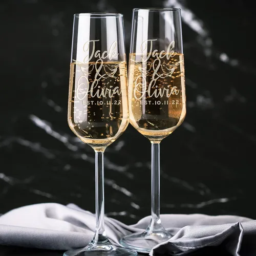 Vista 7 de Copas de champán personalizadas para boda, copas de brindis Love Birds para novia y novio, juego de 2 Aves