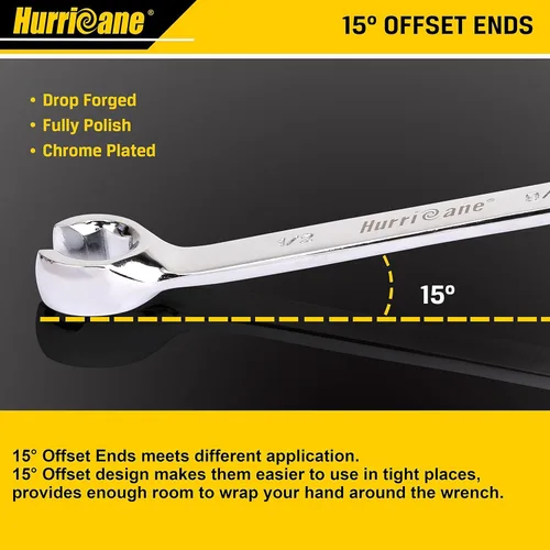 Vista 2 de HURRICANE Flare Nut Wrench Set, SAE 6 piece Brake Line Wrench Set, Size from 1/4 to 1 inch, 15 degree Offset Double Open End with Organizer Pouch