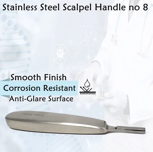 Vista 5 de Mango de bisturí de lujo #8, acero inoxidable (se adapta a cuchillas de bisturí tamaño #60, #70)