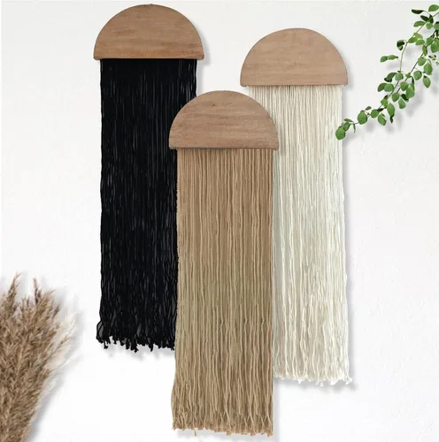 Vista 5 de Induslyfe Tapiz de macramé para colgar en la pared, 3 piezas, tejido bohemio para el hogar, elegante, decoración de pared geométrica bohemia