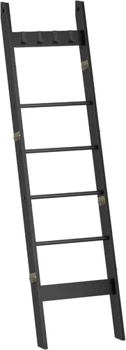 Vista 65 de Escalera para manta para sala de estar, estante decorativo para edredón con 4 ganchos extraíbles, 5 niveles de soporte de escalera de granja Blanco