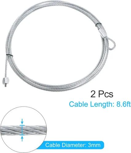 Vista 2 de uxcell 2 cables de 8.6 pies para puerta de garaje de 0.118 in de diámetro, cable de alambre de resorte de torsión para puerta de garaje de 7 pies