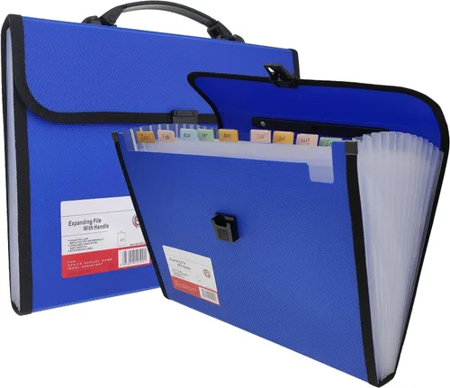 Carpeta expandible con etiquetas, organizador de archivos de acordeón de 13 bolsillos, tamaño carta A4, color azul Azul oscuro