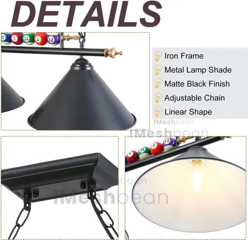 Vista 2 de iMeshbean Luces colgantes de mesa de billar de 43 pulgadas, accesorios de iluminación de mesa de billar para mesa de 7 pies y 8 pies, diseño de bola