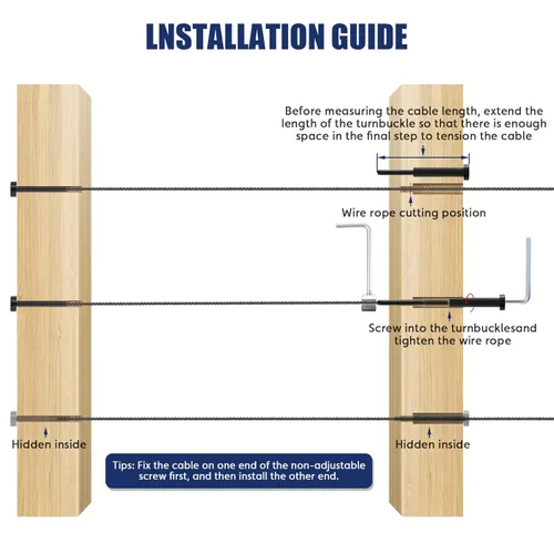 Vista 5 de Kit de barandilla de cable para cubierta – 10 pares de barandillas de cable invisible negro, tensor oculto de acero inoxidable T316 de 1/8 pulgadas