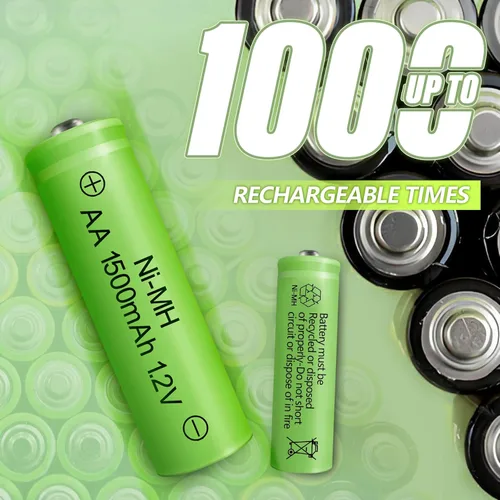 Vista 5 de Baterías AA recargables NIMH 1.2 V Doble A 1500 mAh de alta capacidad precargadas recargable AA batería solar baja autodescarga para dispositivos