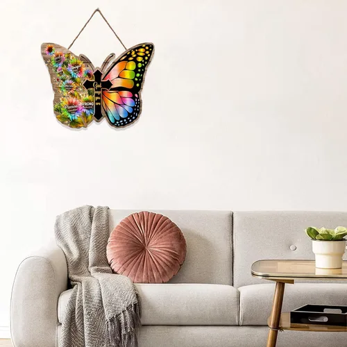 Vista 6 de RSLEE - Letrero de madera con diseño de mariposa para decoración de habitación, letrero de pared con texto en inglés, para colgar en la pared